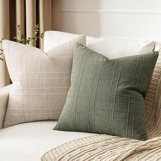 MIULEE Decorative Linen Check Throw Pillow Covers Neutral Farmhouse Vintage - Image 3