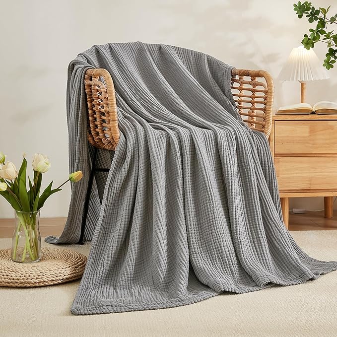 EMME Cotton Blanket Twin XL for Bed Soft Muslin Blankets 66"x90" Lightweight by EMME