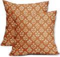 Burnt Orange Floral Pillow Covers 22x22 Inch Set of 2, Vintage Flower Block by Sivirary