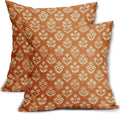 Burnt Orange Floral Block Print Pillow Covers 16x16 Inch Set of 2, Vintage by Sivirary