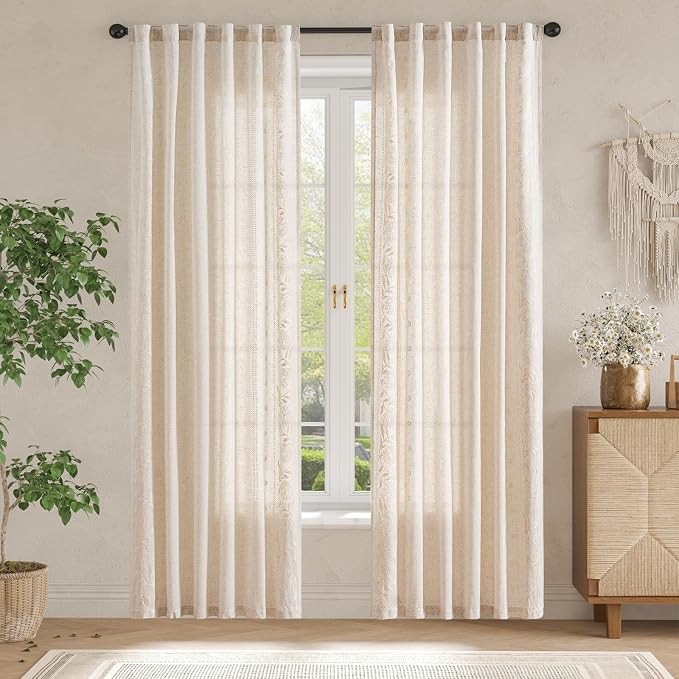 jinchan Winslow Linen Curtains for Bedroom 84 Inches Length Embroidered - Image 3