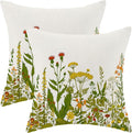 AEIOAE Yellow and Green Pillow Covers 20x20 Inch Set of 2, Spring Wildflower by AEIOAE