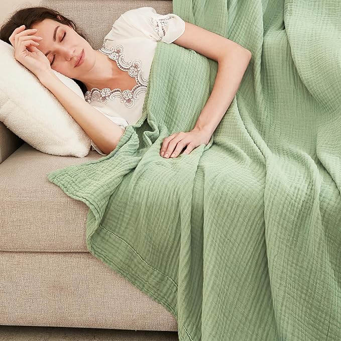 EMME Cotton Throw Blanket for Couch Soft Airy Muslin Bed Blankets Lightweight - Image 4