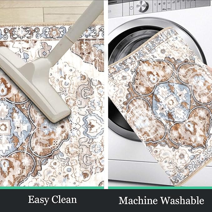 HEBE Farmhouse Kitchen Rugs Sets of 3 Non Slip Washable Boho Kitchen Rugs and - Image 4