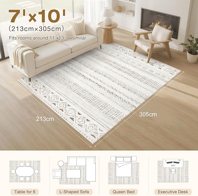 cotiled 7x10 Area Rug Living Room: Washable Boho Rugs - Image 2