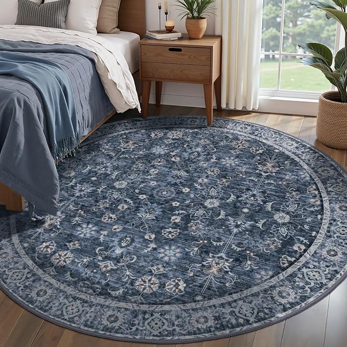 Tangsoo Vintage Round Rug 3ft Washable Circle Rug, Non Slip Small Boho Round Rug - Image 2