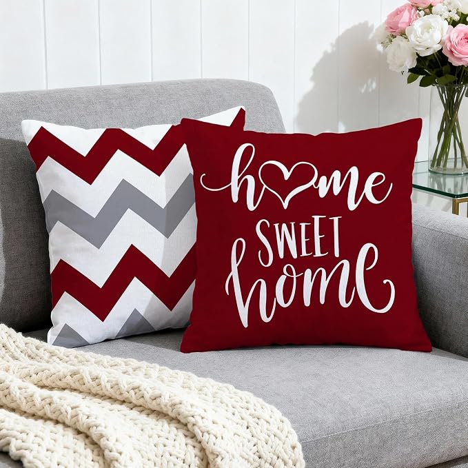 Hexagram Geometric Burgundy Pillow Covers 16x16 Set of 4, Decorative Outdoor - Image 2