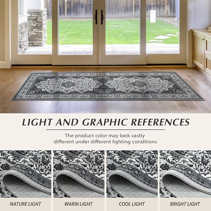 Runner Rug for Bedroom, 2x6Ft Machine Washable Area Rugs, Vintage Non-Slip Low - Image 5