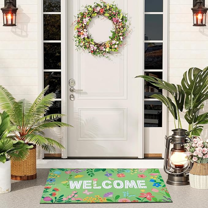 Likiyol Floral Door Mat Outside Entrance, Colorful Flower Welcome Mat Front - Image 9