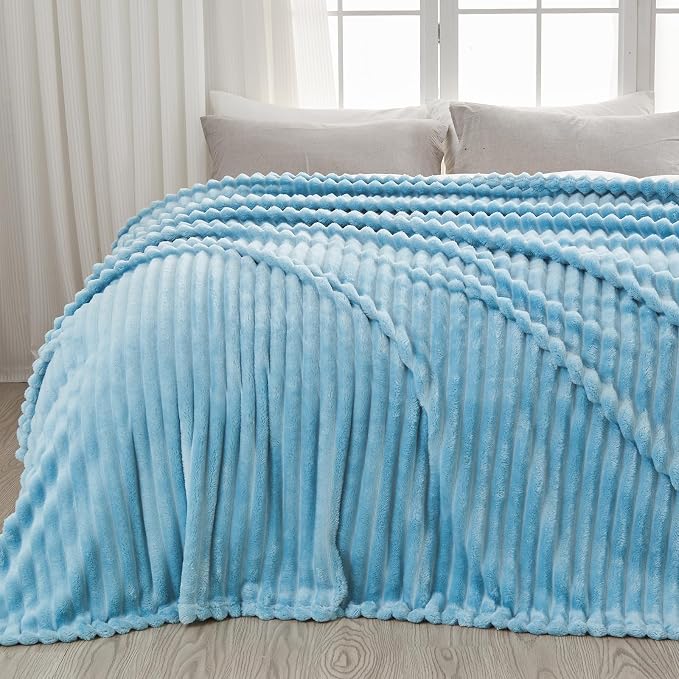 NEWCOSPLAY Super Soft Queen Blanket Blue Premium Silky Flannel Fleece 3D Ribbed by NEWCOSPLAY