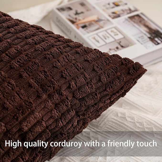 Pack of 2 Corduroy Decorative Throw Pillow Covers 22x22 Inch Soft Striped - Image 2