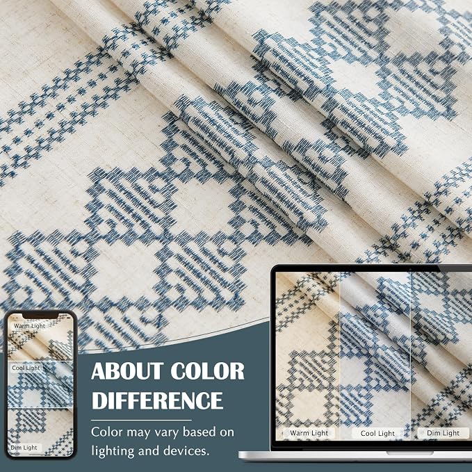 jinchan Boho Curtains Linen Blend Beige Farmhouse Curtains 84 Inches Long - Image 8