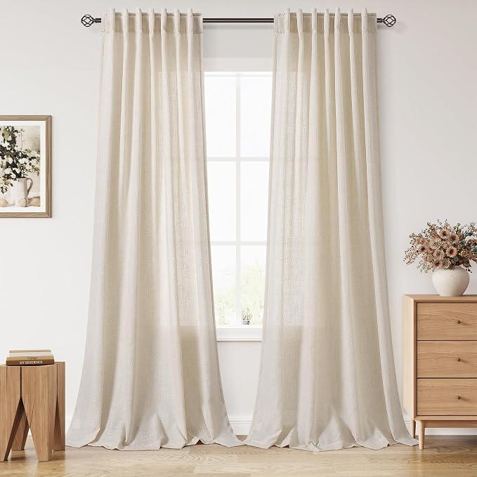 Cream Beige Linen Curtains for Living Room 94 Inches Long Light Filtering Semi by Nanspring