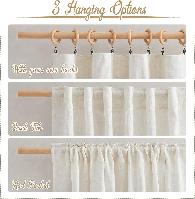 NICETOWN Linen Curtains 45 inch Length - Image 3