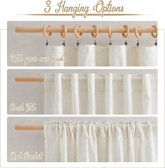 NICETOWN Natural Linen Kitchen Curtains 45 inches Long, Rod Pocket & Back Tab - Image 4