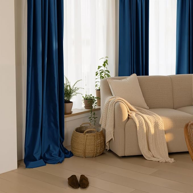 NICETOWN Navy Blue Velvet Blackout Curtains 96 inch Long - Image 3