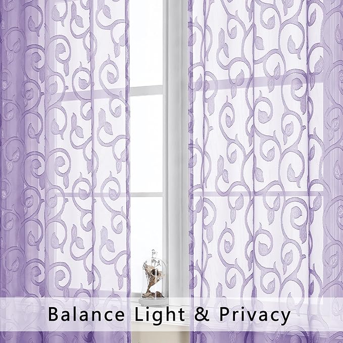 OWENIE Furman Sheer Curtains 45 Inch Length 2 Panels Set - Image 6