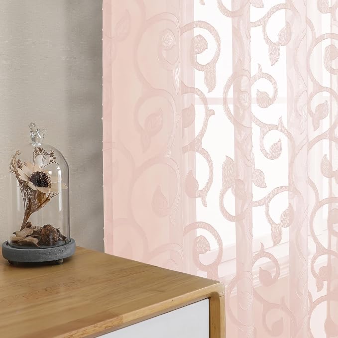 OWENIE Furman Sheer Curtains 45 Inch Length 2 Panels Set - Image 2
