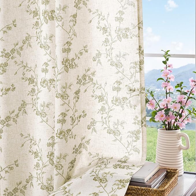 jinchan Linen Floral Curtains 84 Inch Farmhouse Country Flower Drapes Rustic - Image 4
