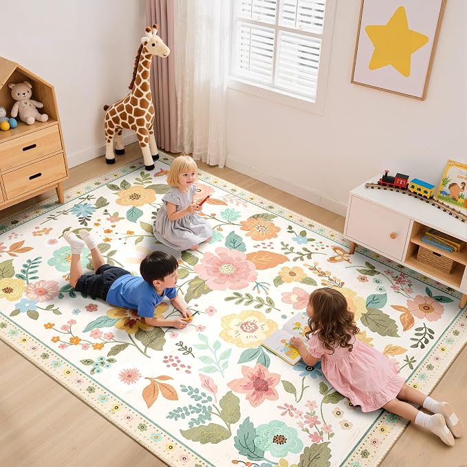 RELEANY Floral Nursery 6x9 Area Rugs Washable Print Boho Cute Carpet Non Slip - Image 6
