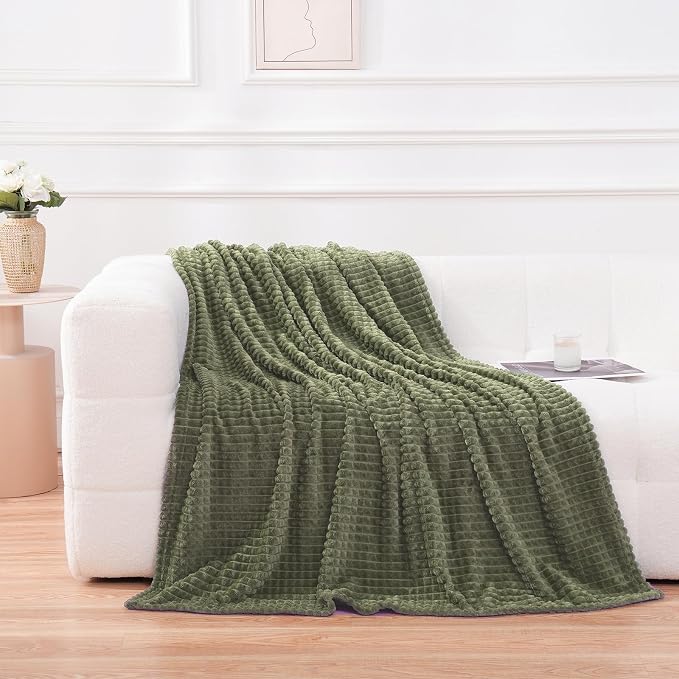 Puncuntex Flannel Fleece Throw Blanket Olive Green 60"×80", Super Soft Plush - Image 2