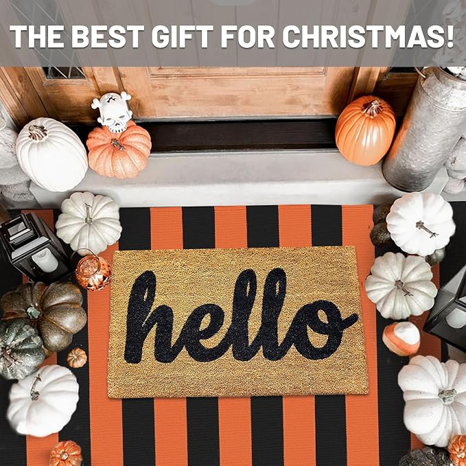IOHOUZE Fall Door mat 3x5 Ft Orange Black Striped Area Rug Washable Front Porch - Image 2