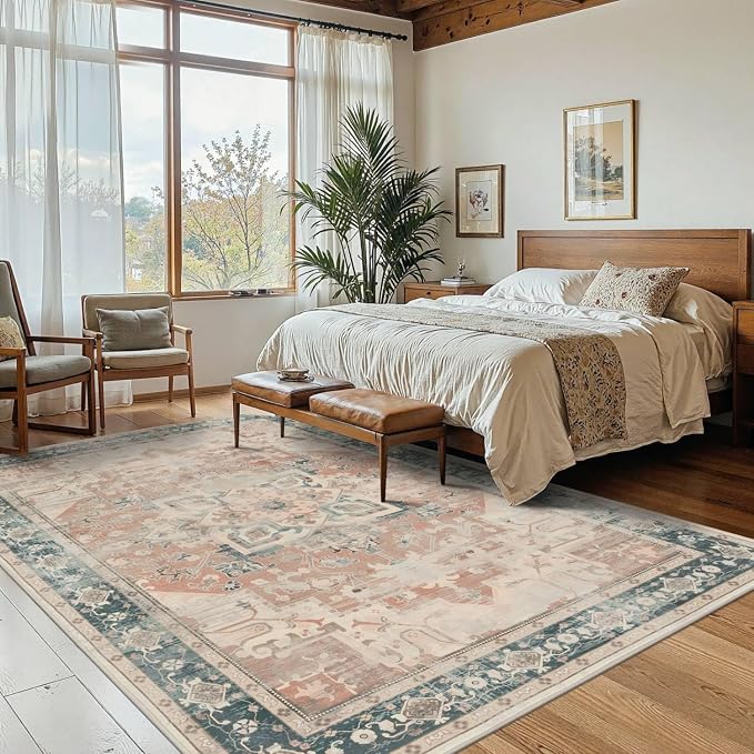 Rugxara 6X9 Orange Boho Rug, Large Washable Area Rugs - Image 4