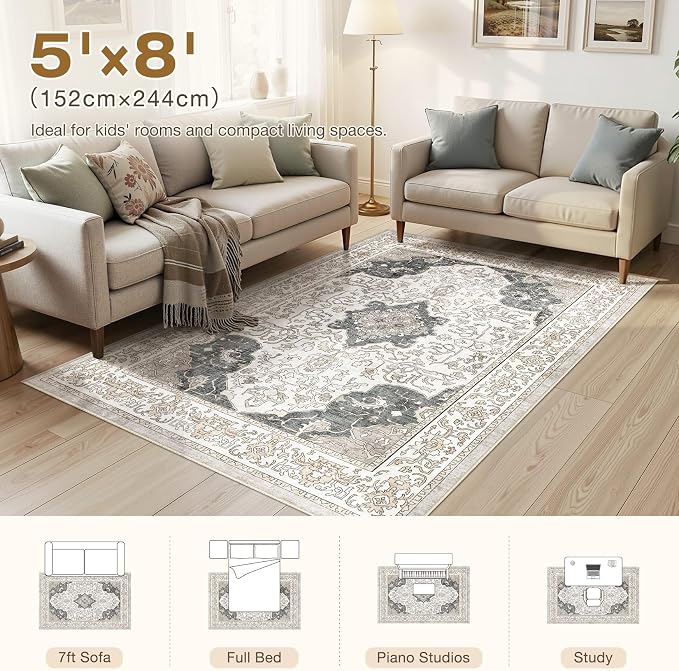 cotiled 5x8 Area Rugs Large Washable Rugs - Image 7