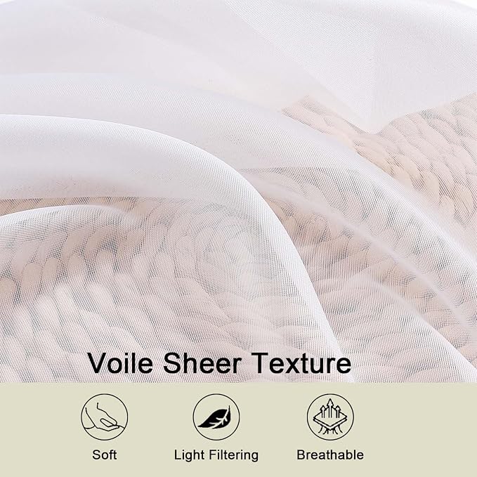 White Sheer Curtains 63 Inch Length 2 Panels Set - Image 3