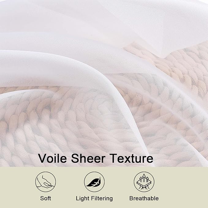 White Sheer Curtains 84 Inches Long 2 Panels Set - Image 3