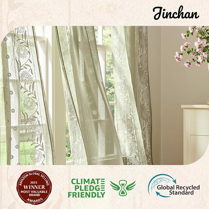 jinchan Winslow Sheer Curtains 63 Inch Length - Image 2