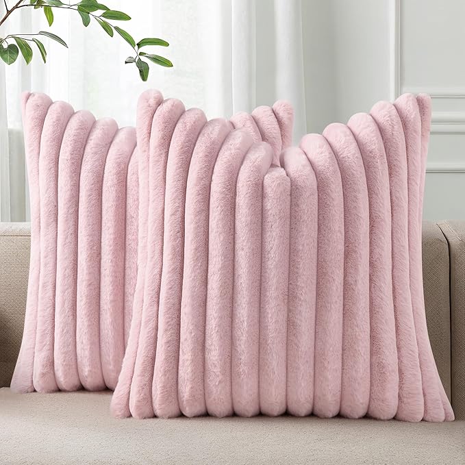 Pallene Faux Fur Plush Throw Pillow Covers 18x18 Set of 2, Luxury Soft Fluffy by PALLENE