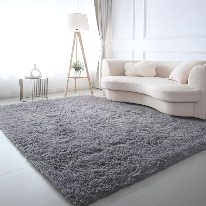 Gray Area Rug for Bedroom 3x5: Shag Fuzzy Rugs for Living Room Bedroom - Image 3