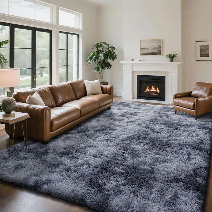 yongyangjuxin Fluffy Rug Shaggy Area Rug, Mottling Dark Grey 8x10 Area Rugs by Yongyangjuxi