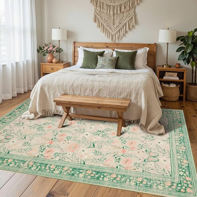Rugxara Floral Rug for Living Room Bedroom, 4x6 Washable Rug, Large Non Slip - Image 2