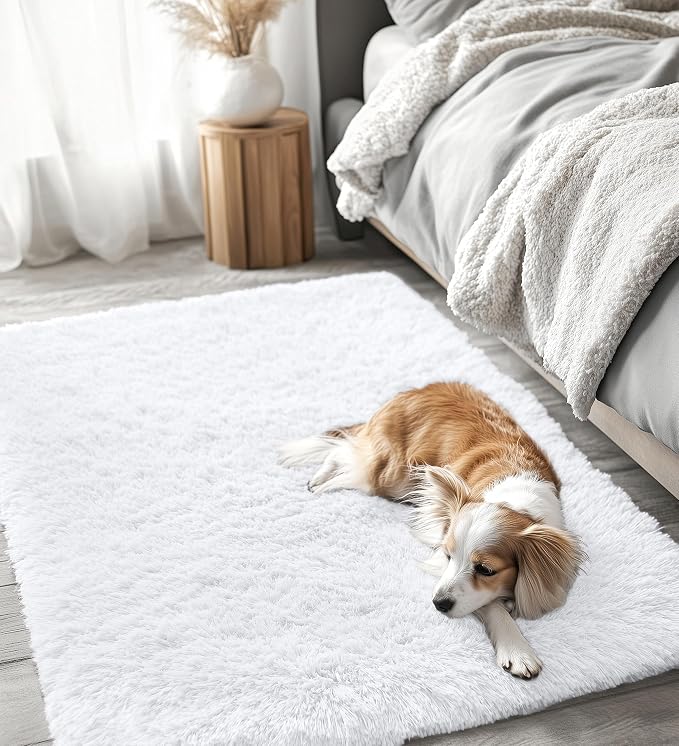 OLANLY 3x5 Machine Washable Small Bedside Rug, Soft Fluffy Shaggy Rugs - Image 3