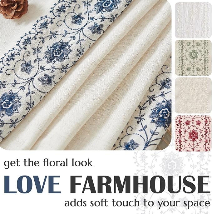 jinchan Weslie Boho Curtains for Living Room Blue Vintage Floral Farmhouse - Image 5