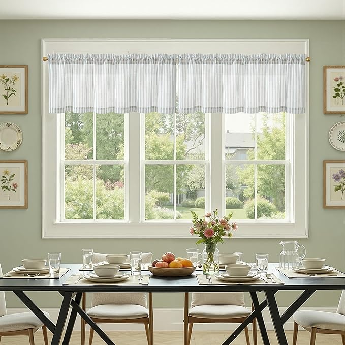 jinchan Linen Stripe Valance for Window 16 Inch Modern Rustic Farmhouse Valance - Image 4