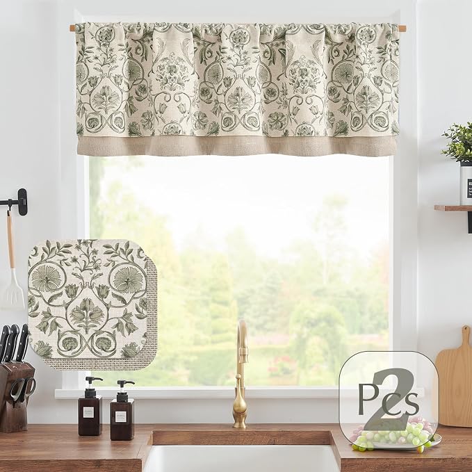 jinchan Linen Valance Kitchen Curtain Pack of 2 Double Layer 18 Inch - Image 5