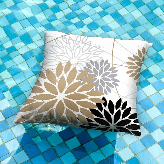 DFXSZ Brown and Black Floral Pillow Covers 16x16 Set of 2 Outdoor Waterproof - Image 4