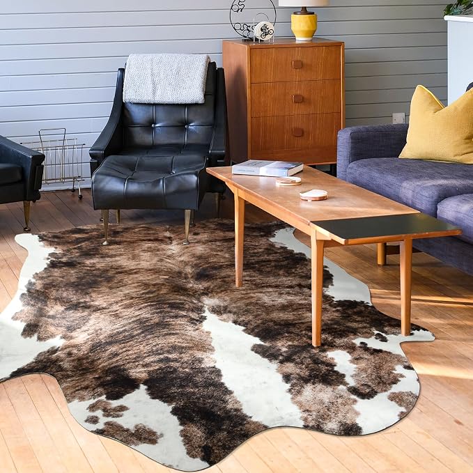 Easycozy Faux Cowhide Rug Large Cow Print 8 x 10 Feet Thickened Elastic Cowhide - Image 5