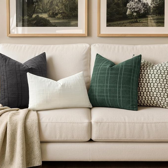 MIULEE Decorative Linen Check Throw Pillow Covers Neutral Farmhouse Vintage - Image 3