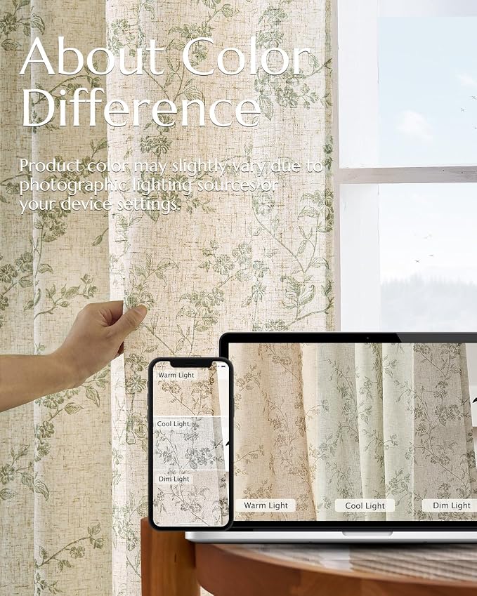 jinchan Linen Floral Curtains for Living Room 84 Inch Length Sage Green Printed - Image 7