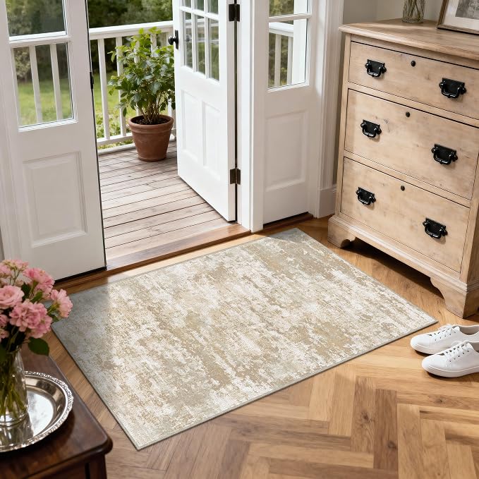 3x5 Area Rug Washable Entryway Rug Non Slip Abstract Tear and Stain Resistance - Image 2