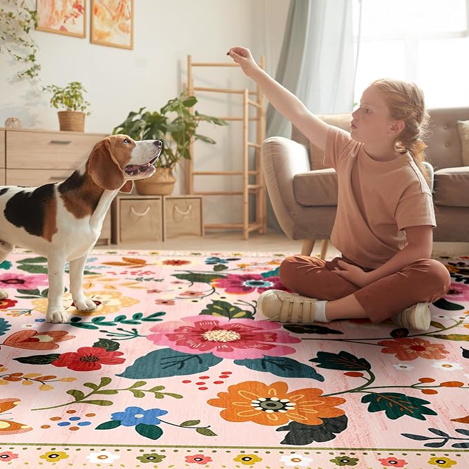 RELEANY Floral Nursery 2x10 Area Rugs Washable Print Boho Cute Carpet Non Slip - Image 9