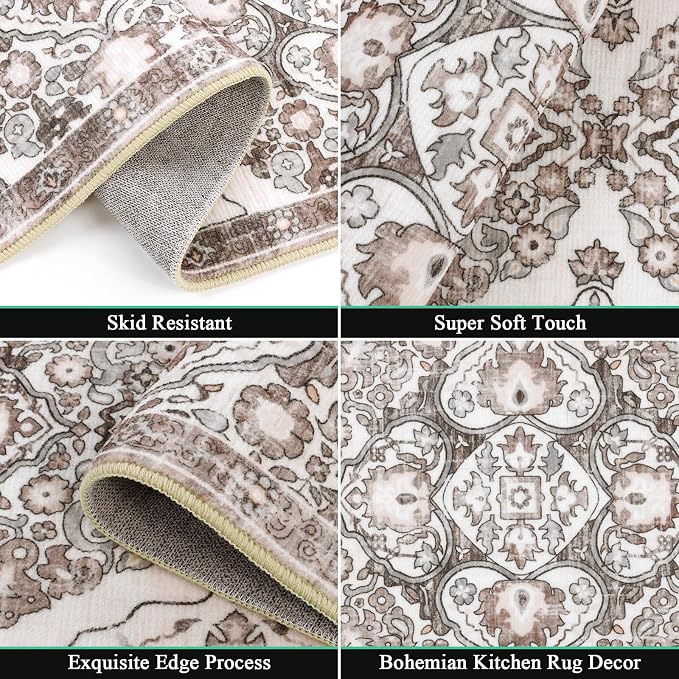 HEBE Farmhouse Kitchen Rugs Sets of 3 Non Slip Washable Boho Kitchen Rugs and - Image 3