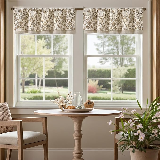 jinchan Linen Valance Kitchen Curtain Pack of 2 Double Layer 16 Inch - Image 2