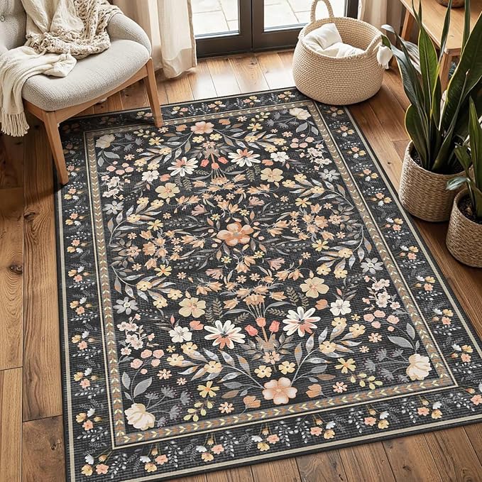 Rugxara 3x5 Rug for Entryway Bedroom, Floral Vintage Retro Boho Throw Rug by Rugxara