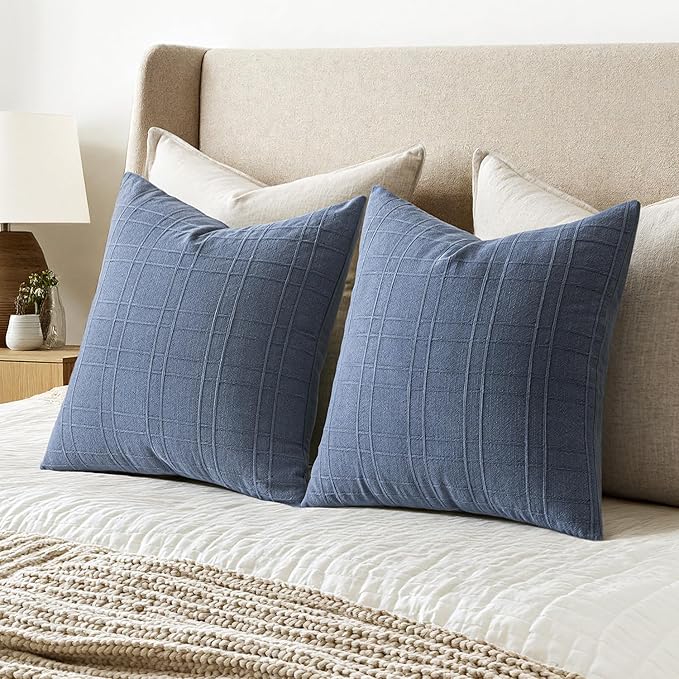 MIULEE Decorative Linen Check Throw Pillow Covers Neutral Farmhouse Vintage - Image 5