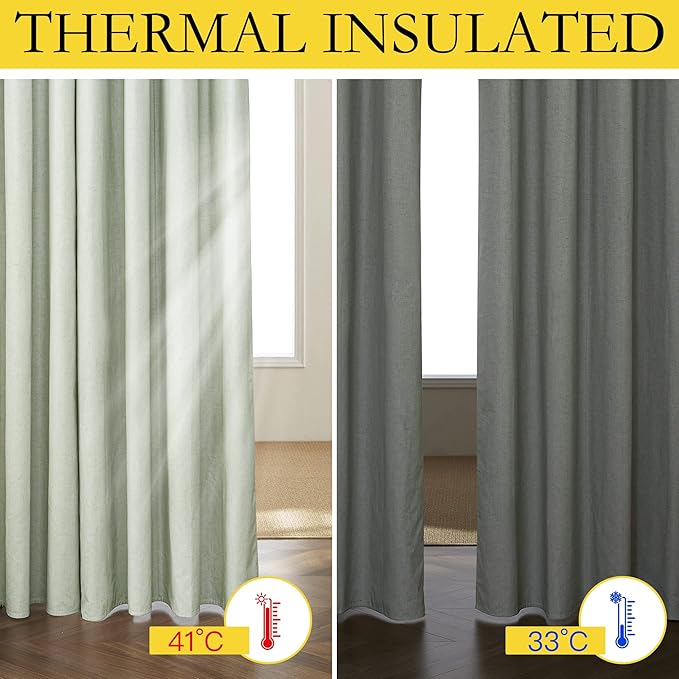 NICETOWN Sage Green Blackout Linen Curtains 95 inches Long, 2 Pieces, Bronze - Image 4
